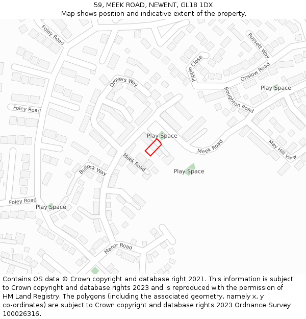 59, MEEK ROAD, NEWENT, GL18 1DX: Location map and indicative extent of plot
