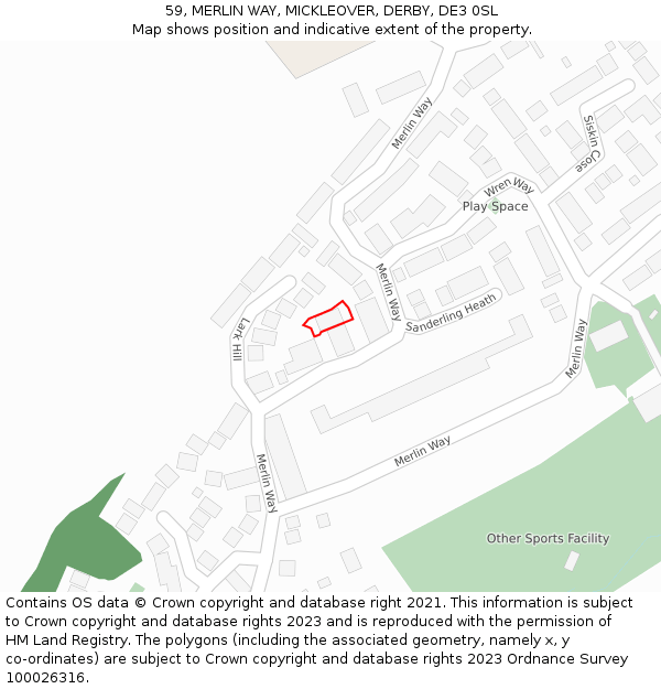 59, MERLIN WAY, MICKLEOVER, DERBY, DE3 0SL: Location map and indicative extent of plot