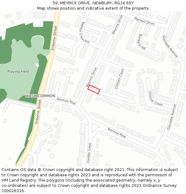 59, MEYRICK DRIVE, NEWBURY, RG14 6SY: Location map and indicative extent of plot