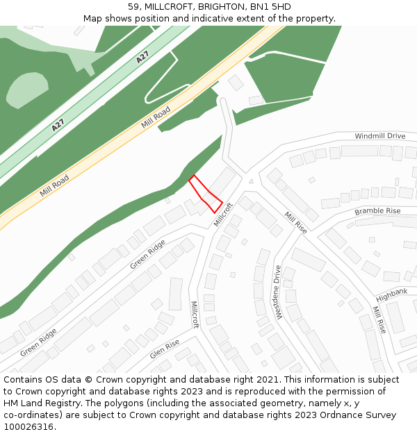 59, MILLCROFT, BRIGHTON, BN1 5HD: Location map and indicative extent of plot