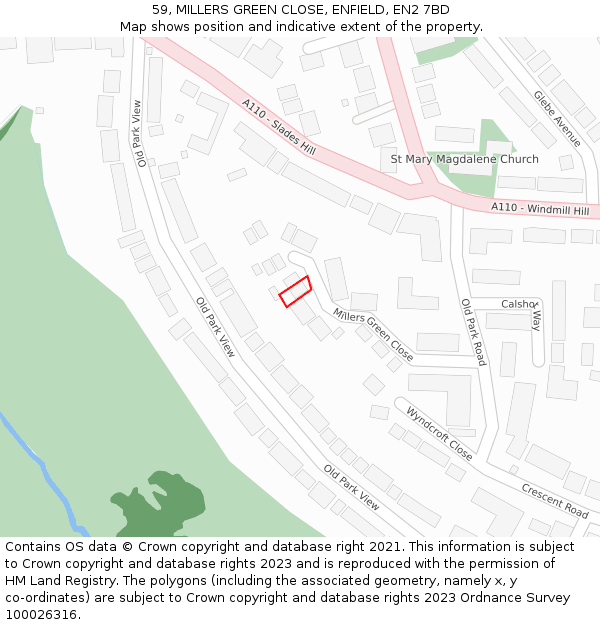 59, MILLERS GREEN CLOSE, ENFIELD, EN2 7BD: Location map and indicative extent of plot
