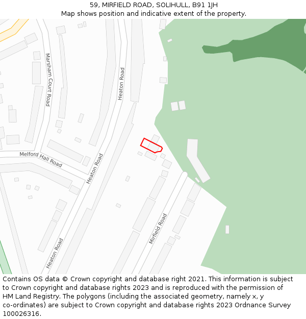 59, MIRFIELD ROAD, SOLIHULL, B91 1JH: Location map and indicative extent of plot
