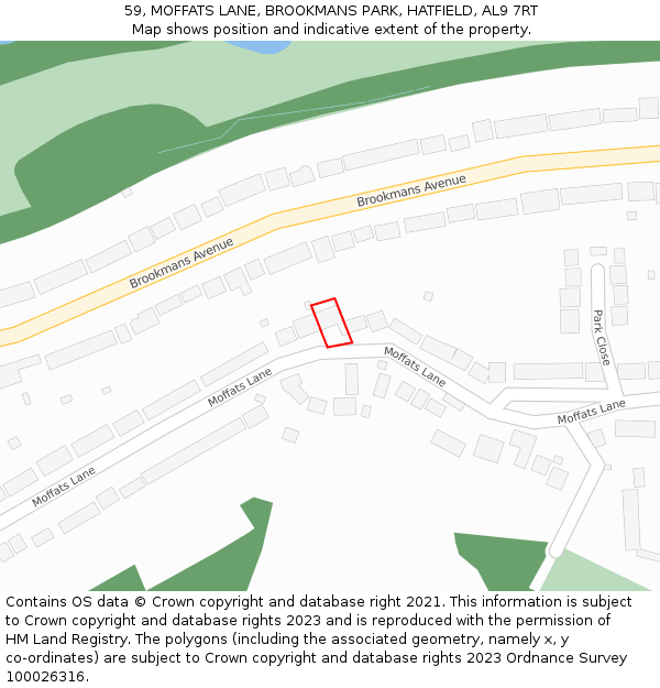 59, MOFFATS LANE, BROOKMANS PARK, HATFIELD, AL9 7RT: Location map and indicative extent of plot