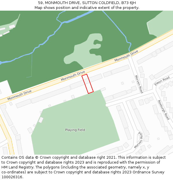 59, MONMOUTH DRIVE, SUTTON COLDFIELD, B73 6JH: Location map and indicative extent of plot