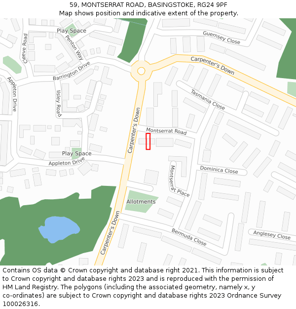 59, MONTSERRAT ROAD, BASINGSTOKE, RG24 9PF: Location map and indicative extent of plot