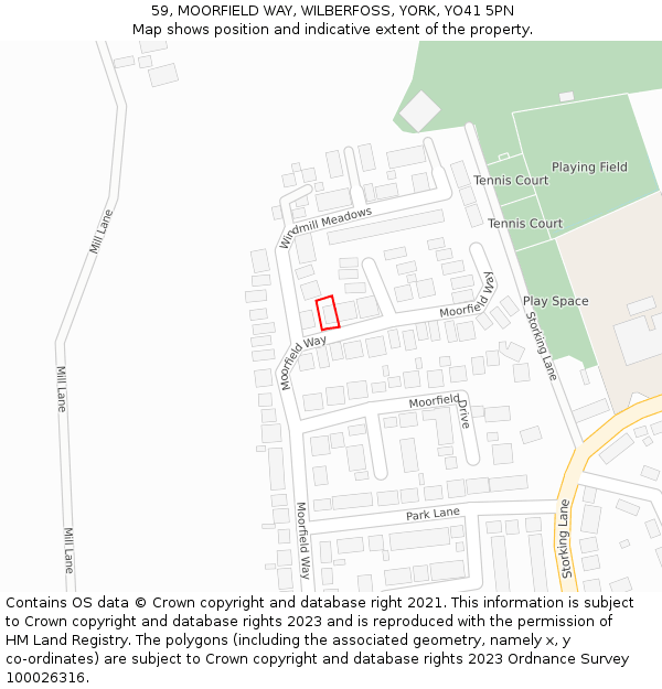 59, MOORFIELD WAY, WILBERFOSS, YORK, YO41 5PN: Location map and indicative extent of plot