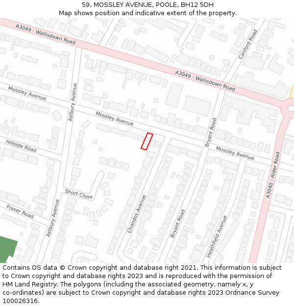 59, MOSSLEY AVENUE, POOLE, BH12 5DH: Location map and indicative extent of plot