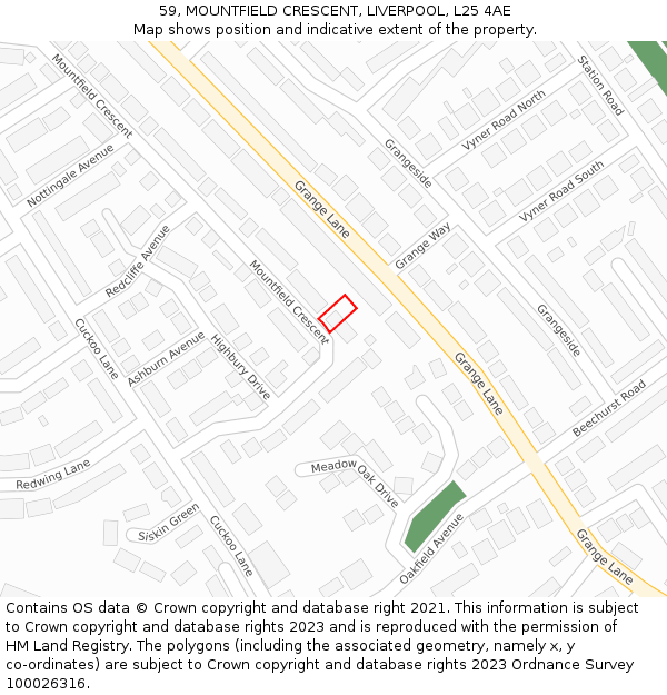 59, MOUNTFIELD CRESCENT, LIVERPOOL, L25 4AE: Location map and indicative extent of plot