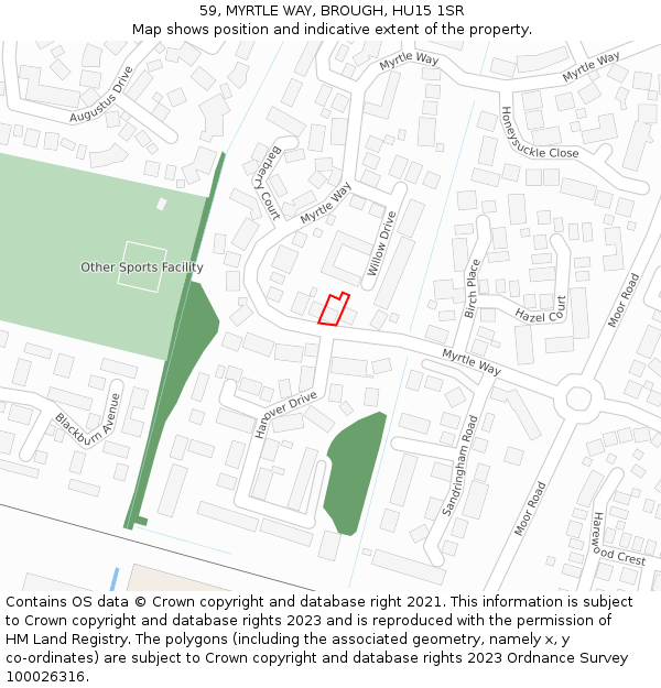 59, MYRTLE WAY, BROUGH, HU15 1SR: Location map and indicative extent of plot