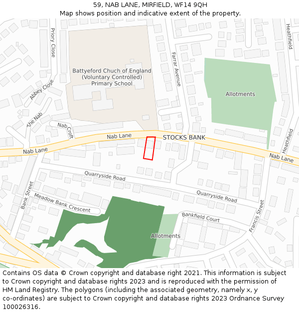 59, NAB LANE, MIRFIELD, WF14 9QH: Location map and indicative extent of plot