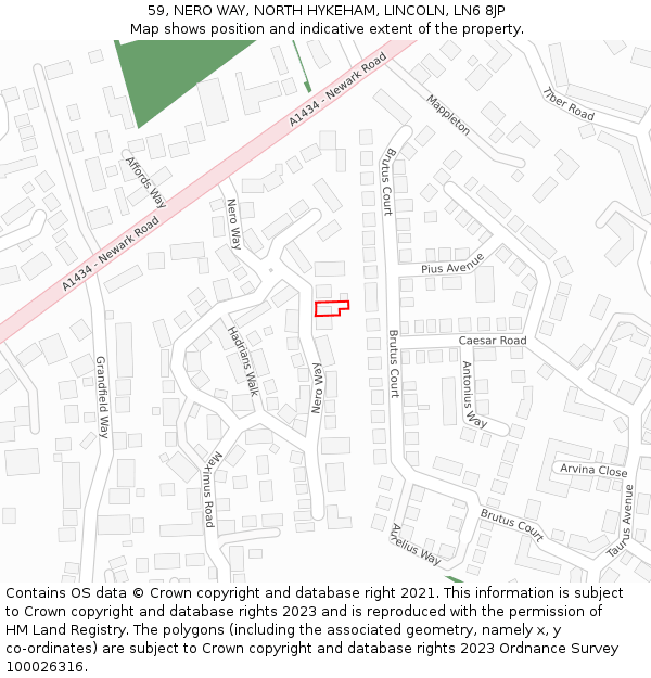 59, NERO WAY, NORTH HYKEHAM, LINCOLN, LN6 8JP: Location map and indicative extent of plot