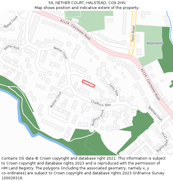 59, NETHER COURT, HALSTEAD, CO9 2HN: Location map and indicative extent of plot