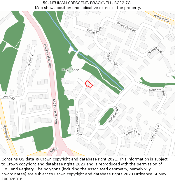 59, NEUMAN CRESCENT, BRACKNELL, RG12 7GL: Location map and indicative extent of plot
