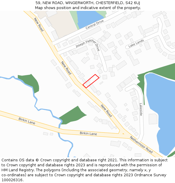 59, NEW ROAD, WINGERWORTH, CHESTERFIELD, S42 6UJ: Location map and indicative extent of plot