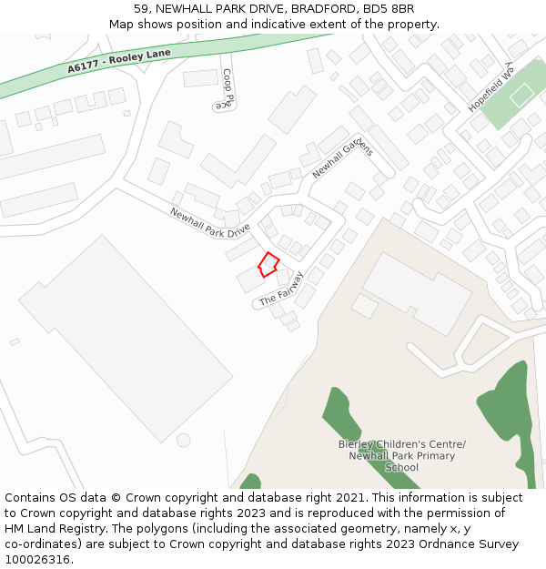 59, NEWHALL PARK DRIVE, BRADFORD, BD5 8BR: Location map and indicative extent of plot