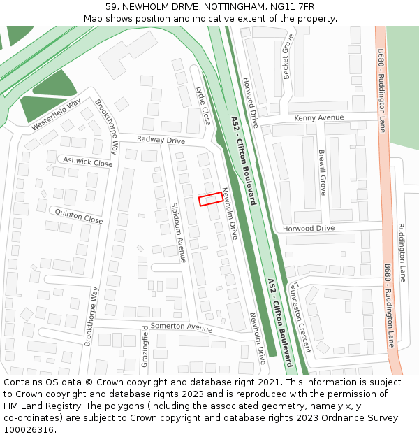 59, NEWHOLM DRIVE, NOTTINGHAM, NG11 7FR: Location map and indicative extent of plot