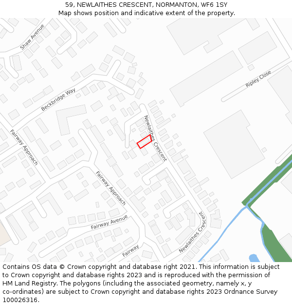 59, NEWLAITHES CRESCENT, NORMANTON, WF6 1SY: Location map and indicative extent of plot