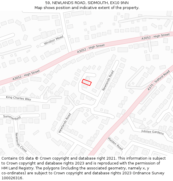 59, NEWLANDS ROAD, SIDMOUTH, EX10 9NN: Location map and indicative extent of plot