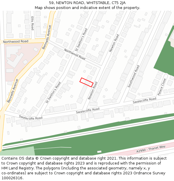 59, NEWTON ROAD, WHITSTABLE, CT5 2JA: Location map and indicative extent of plot