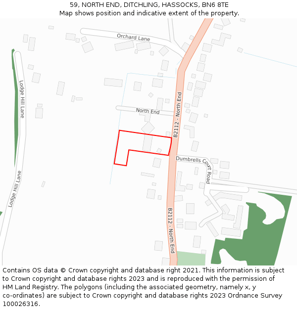 59, NORTH END, DITCHLING, HASSOCKS, BN6 8TE: Location map and indicative extent of plot