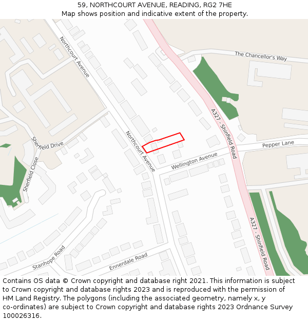 59, NORTHCOURT AVENUE, READING, RG2 7HE: Location map and indicative extent of plot