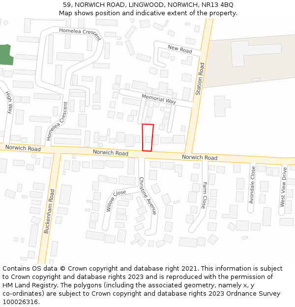 59, NORWICH ROAD, LINGWOOD, NORWICH, NR13 4BQ: Location map and indicative extent of plot