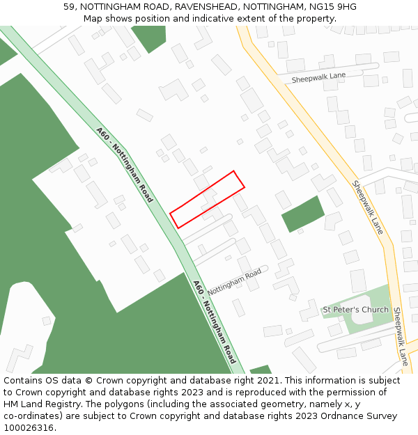 59, NOTTINGHAM ROAD, RAVENSHEAD, NOTTINGHAM, NG15 9HG: Location map and indicative extent of plot
