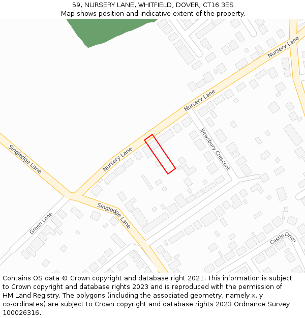 59, NURSERY LANE, WHITFIELD, DOVER, CT16 3ES: Location map and indicative extent of plot