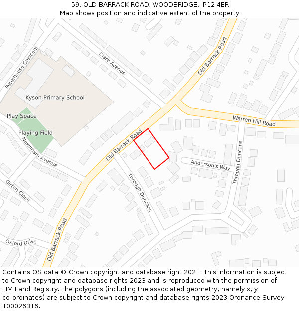 59, OLD BARRACK ROAD, WOODBRIDGE, IP12 4ER: Location map and indicative extent of plot