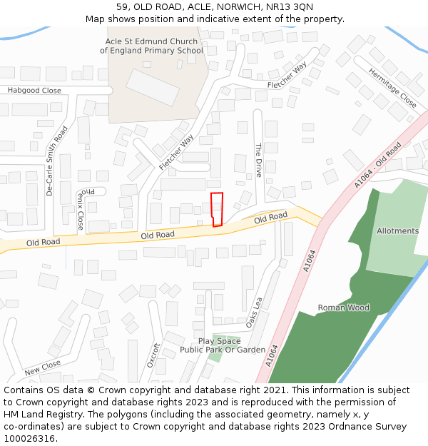 59, OLD ROAD, ACLE, NORWICH, NR13 3QN: Location map and indicative extent of plot