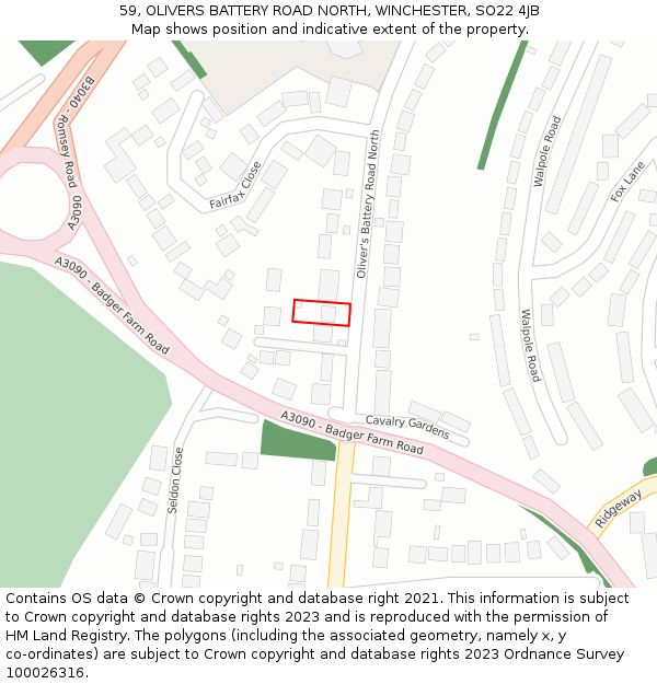 59, OLIVERS BATTERY ROAD NORTH, WINCHESTER, SO22 4JB: Location map and indicative extent of plot