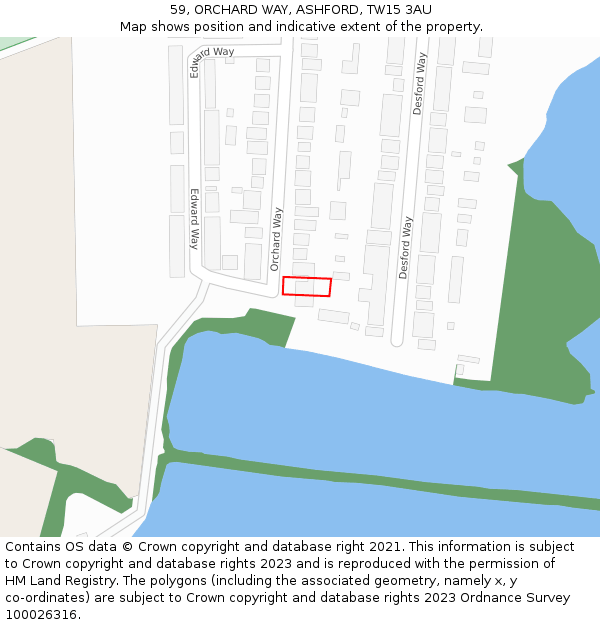 59, ORCHARD WAY, ASHFORD, TW15 3AU: Location map and indicative extent of plot
