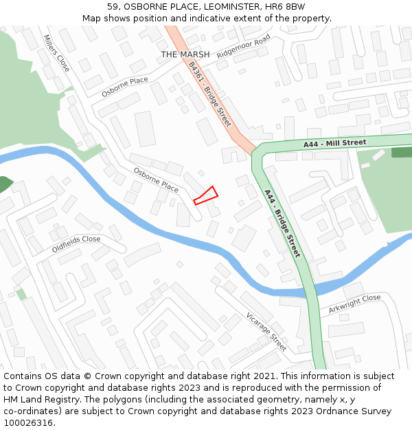 59, OSBORNE PLACE, LEOMINSTER, HR6 8BW: Location map and indicative extent of plot