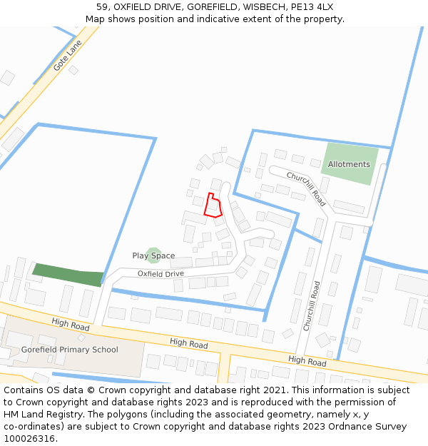 59, OXFIELD DRIVE, GOREFIELD, WISBECH, PE13 4LX: Location map and indicative extent of plot