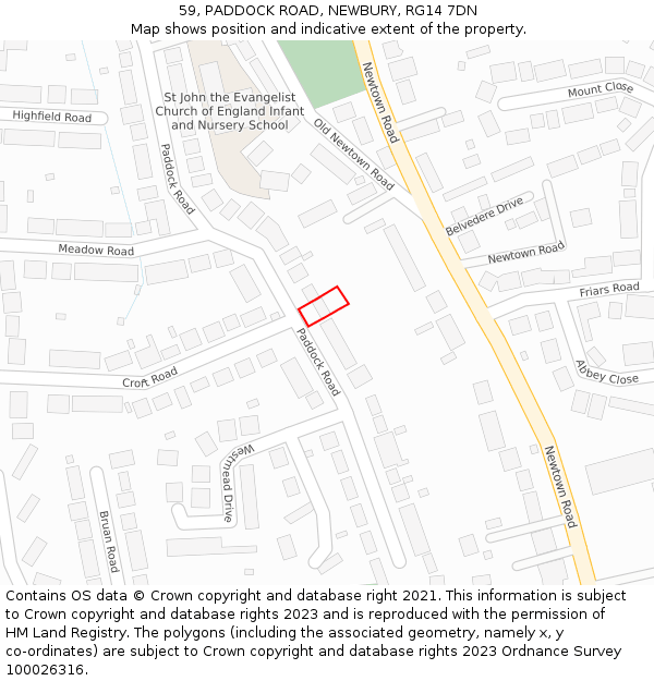 59, PADDOCK ROAD, NEWBURY, RG14 7DN: Location map and indicative extent of plot