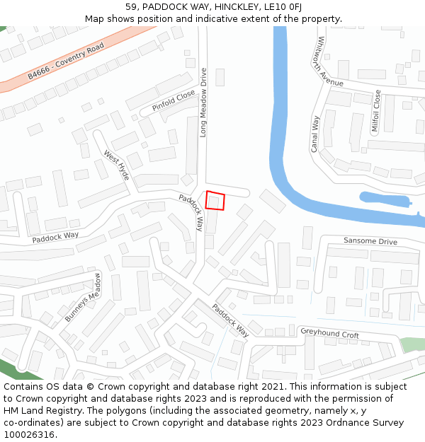 59, PADDOCK WAY, HINCKLEY, LE10 0FJ: Location map and indicative extent of plot