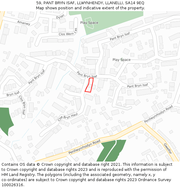 59, PANT BRYN ISAF, LLWYNHENDY, LLANELLI, SA14 9EQ: Location map and indicative extent of plot