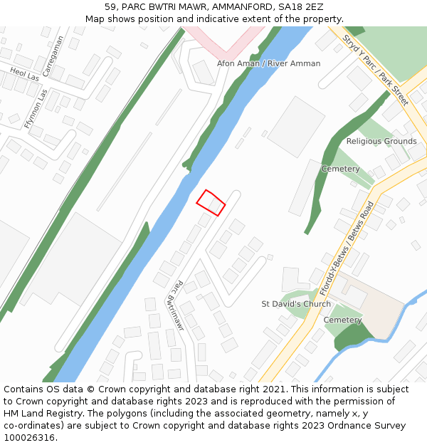 59, PARC BWTRI MAWR, AMMANFORD, SA18 2EZ: Location map and indicative extent of plot