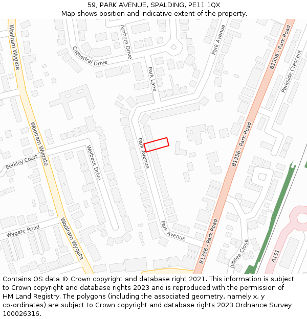 59, PARK AVENUE, SPALDING, PE11 1QX: Location map and indicative extent of plot