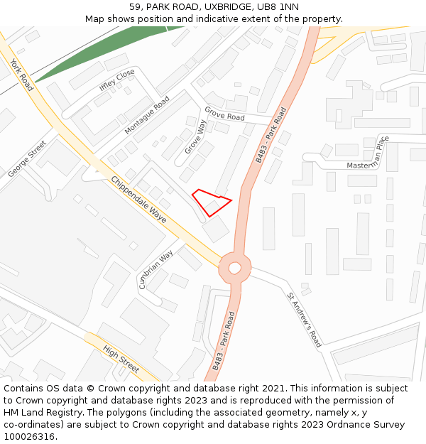 59, PARK ROAD, UXBRIDGE, UB8 1NN: Location map and indicative extent of plot