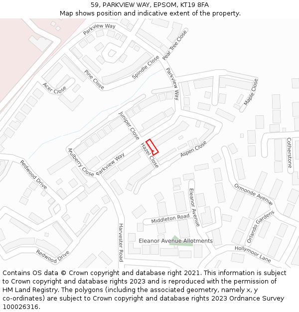 59, PARKVIEW WAY, EPSOM, KT19 8FA: Location map and indicative extent of plot