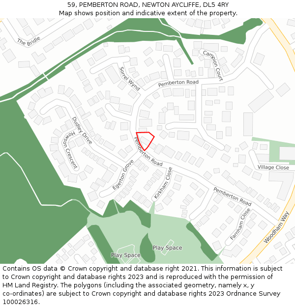 59, PEMBERTON ROAD, NEWTON AYCLIFFE, DL5 4RY: Location map and indicative extent of plot