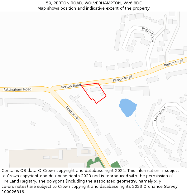 59, PERTON ROAD, WOLVERHAMPTON, WV6 8DE: Location map and indicative extent of plot