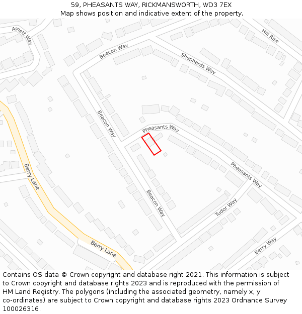 59, PHEASANTS WAY, RICKMANSWORTH, WD3 7EX: Location map and indicative extent of plot