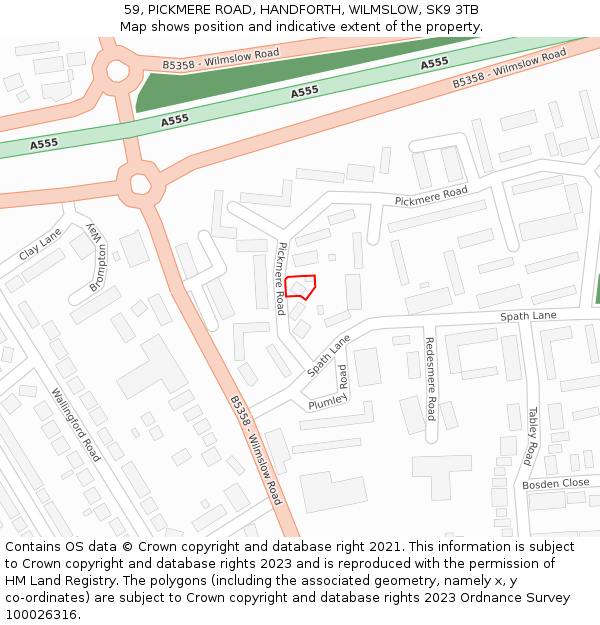 59, PICKMERE ROAD, HANDFORTH, WILMSLOW, SK9 3TB: Location map and indicative extent of plot