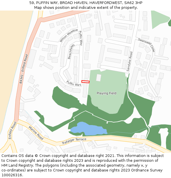 59, PUFFIN WAY, BROAD HAVEN, HAVERFORDWEST, SA62 3HP: Location map and indicative extent of plot