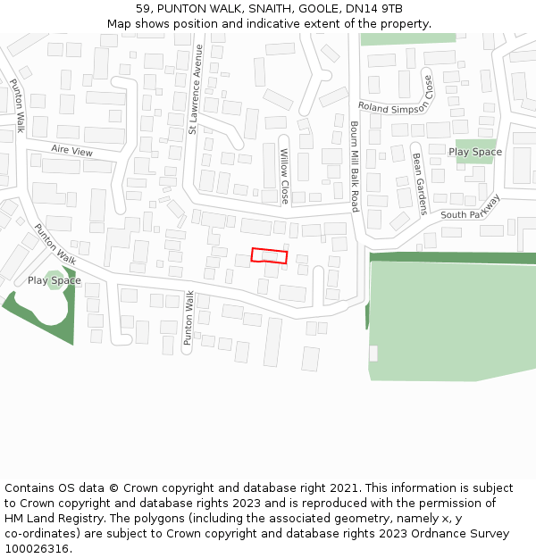 59, PUNTON WALK, SNAITH, GOOLE, DN14 9TB: Location map and indicative extent of plot