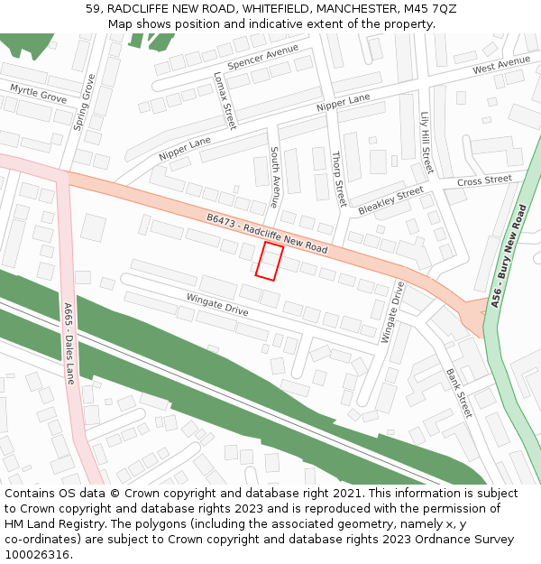 59, RADCLIFFE NEW ROAD, WHITEFIELD, MANCHESTER, M45 7QZ: Location map and indicative extent of plot