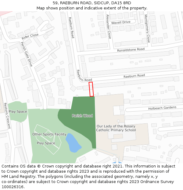 59, RAEBURN ROAD, SIDCUP, DA15 8RD: Location map and indicative extent of plot