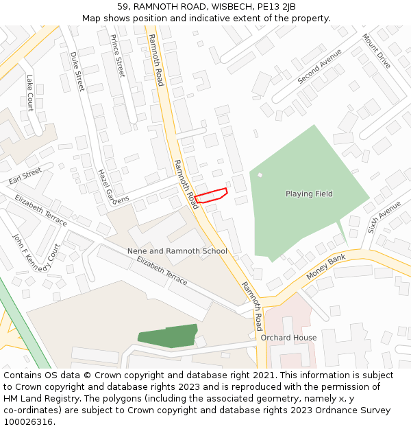 59, RAMNOTH ROAD, WISBECH, PE13 2JB: Location map and indicative extent of plot